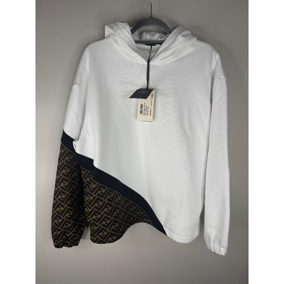 Fendi Men's White Monogram Insert Hoodie Sweatshirt Jersey White Brown Size S NW - Picture 4 of 14